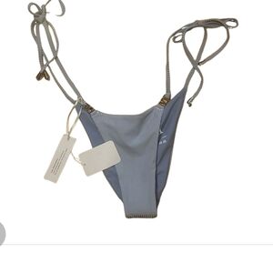IVY swimwear side tie string bikini bottoms swimsuit small blue ruched back